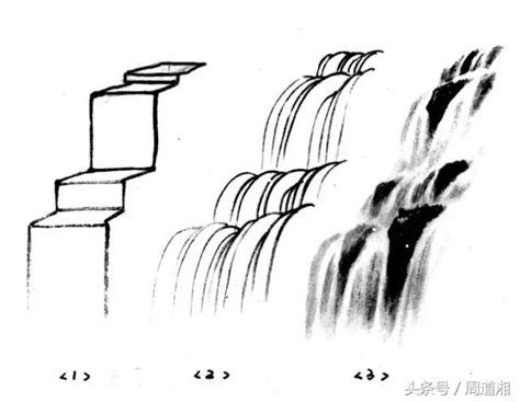 瀑布畫法|山水畫技法圖文教程——瀑布的畫法，錯過很難再找到了